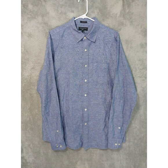 Banana Republic Shirt Mens Large Blue Linen Blend Slim Fit Long Sleeve Button Up - Picture 1 of 10